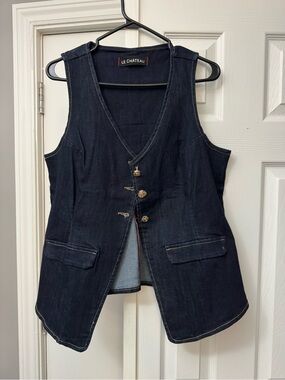 le chateau Dark Blue Denim Button Vest
